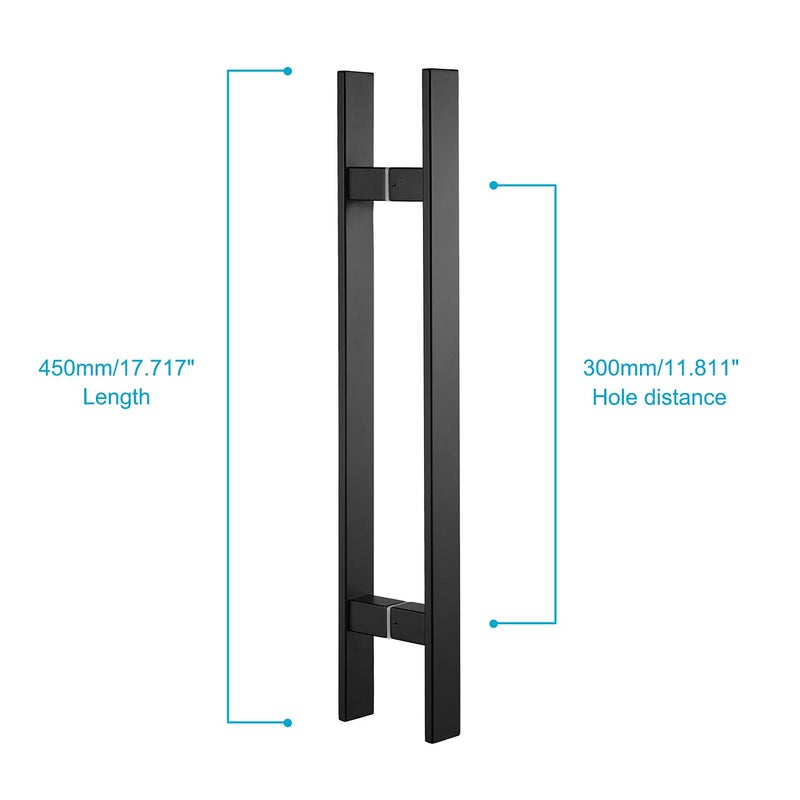 TOGU TG-6018 مقبض باب دفع وسحب من الفولاذ المقاوم للصدأ 304 بسمك 18 بوصة مع دعامات صلبة للاستخدام التجاري، تشطيب أسود غير لامع - Image 2